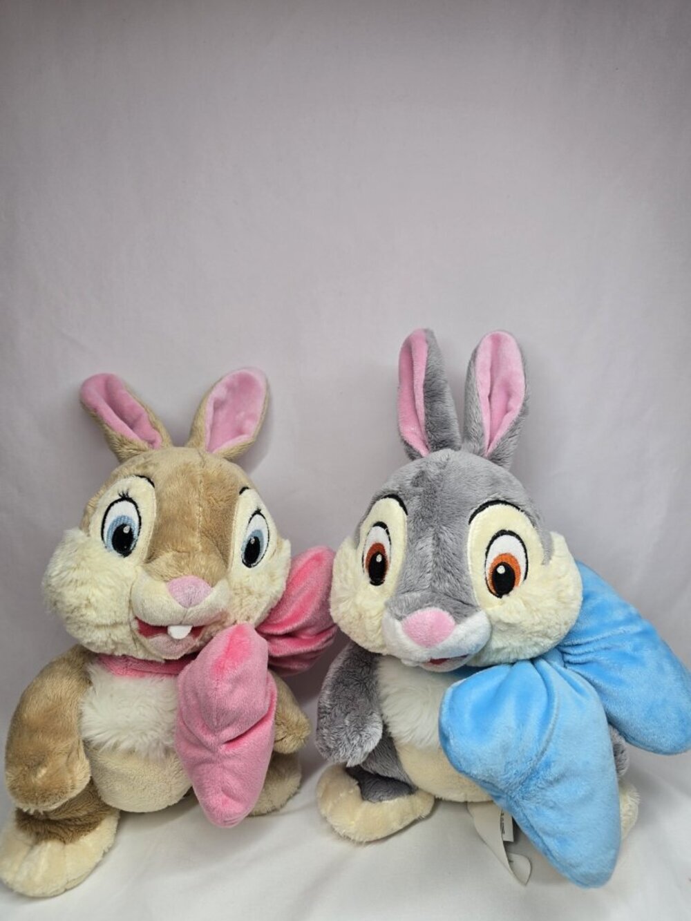 Disney Store Plush Thumper & Miss Bunny Set lot EASTER Blue & Pink Bows Bambi
